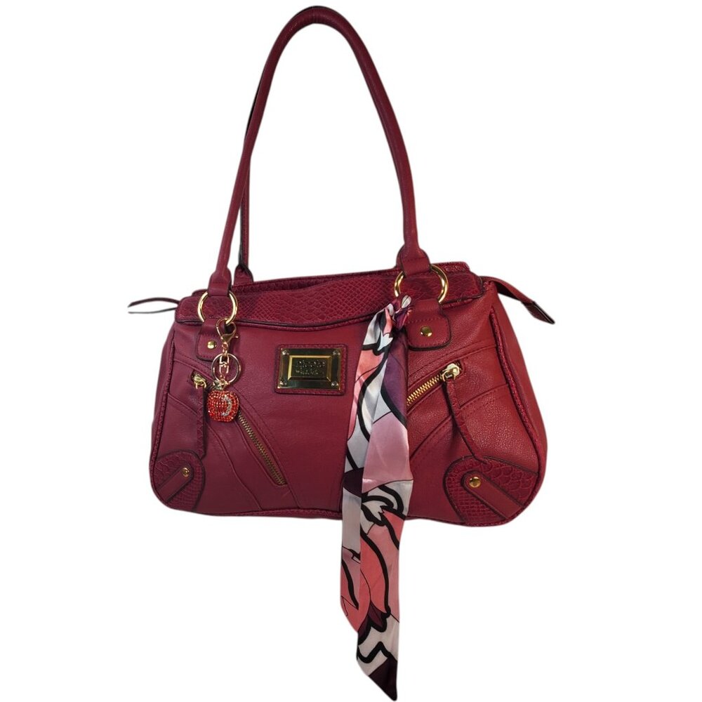 Nicole by Nicole Miller Purple Satchel Handbag Faux Snakeskin Top Handle